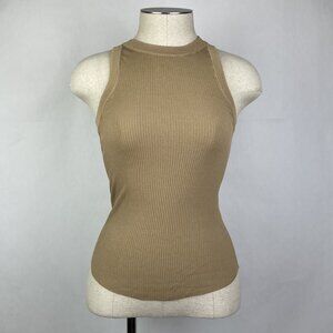 Zara Ribbed Tank Top Size XS Womens Beige Tan High Neck Ribbed Sleeveless Tshirt